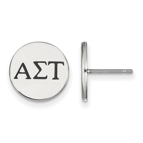 Sterling Rhodium-plated Alpha Sigma Tau Sorority   Black Enamel Post Earrings - Picture 1 of 2
